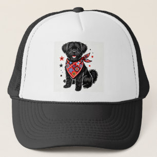 Hund mit rotem Bandana mit Sternenmuster Truckerkappe