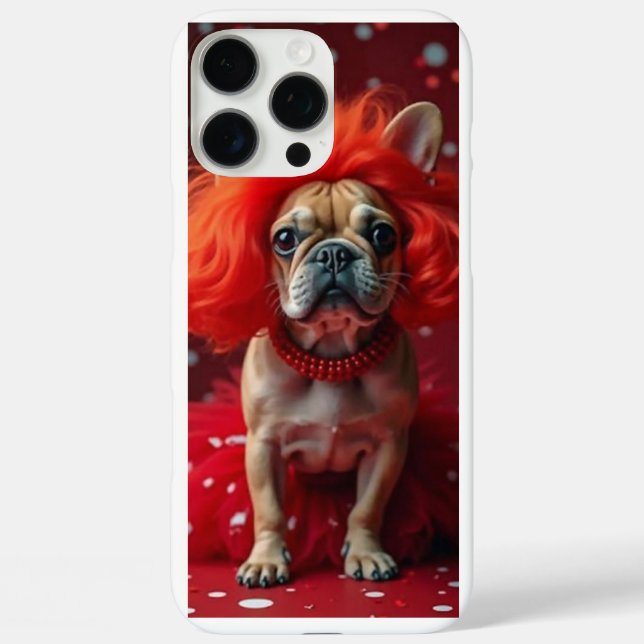 Hund mit rotem Perückengehäuse iPhone 16 Pro Max Hülle (Rückseite)