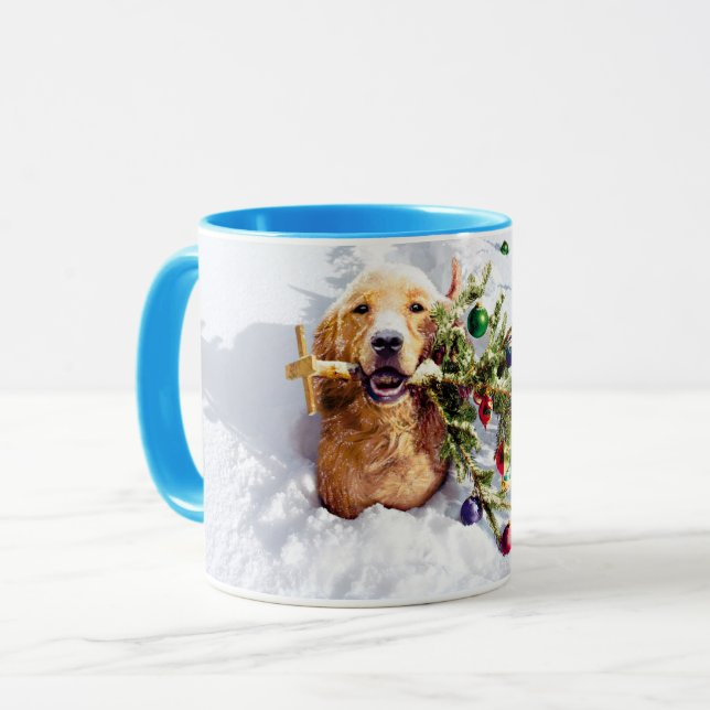 Hund mit Schnee Tasse (Vorderseite Links)
