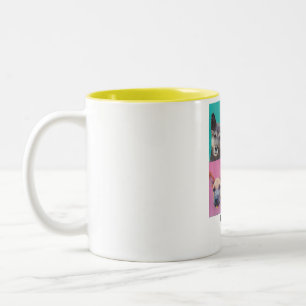Hund mit Sticker auf einer gelben Tasse