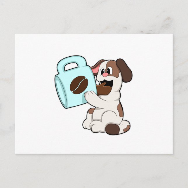 Hund mit Tasse Kaffee Postkarte (Vorderseite)