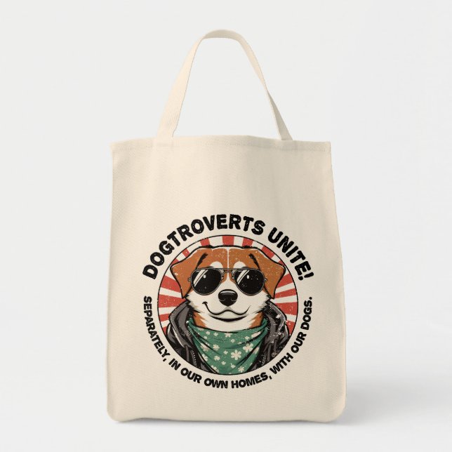 Hund mit Text Dogtroverts vereinigt! Tragetasche (Vorne)