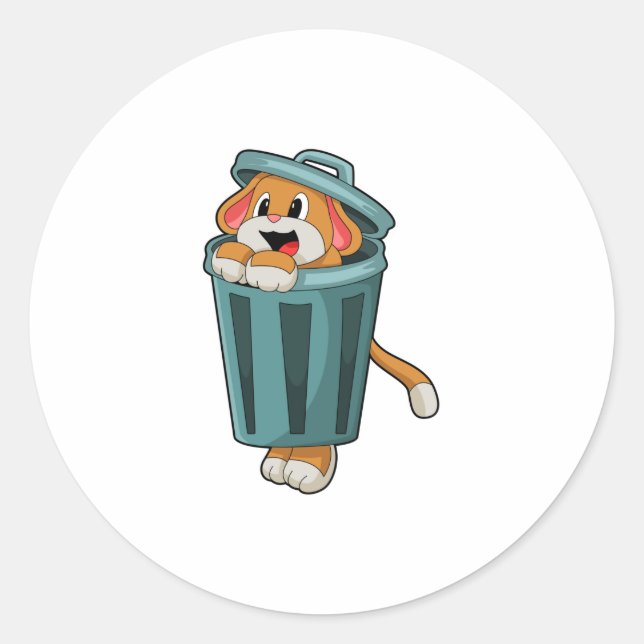 Hund mit Trashcan Runder Aufkleber (Vorderseite)