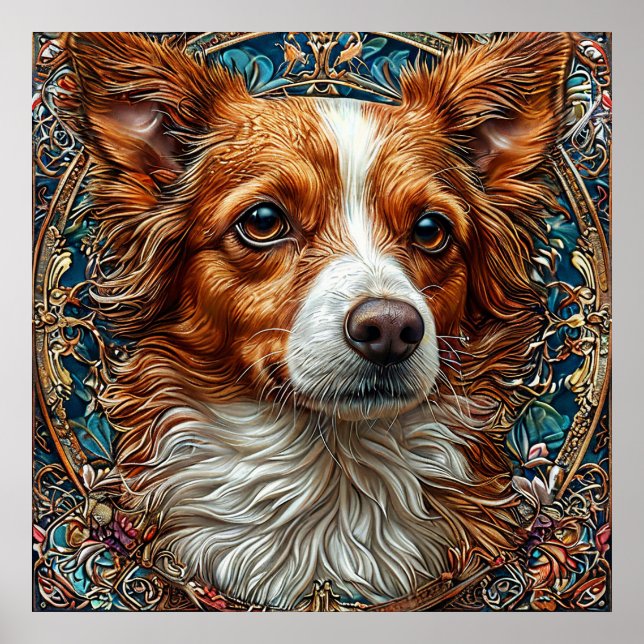 Hund mit Verziert dekorativem Hintergrund Poster (Vorne)