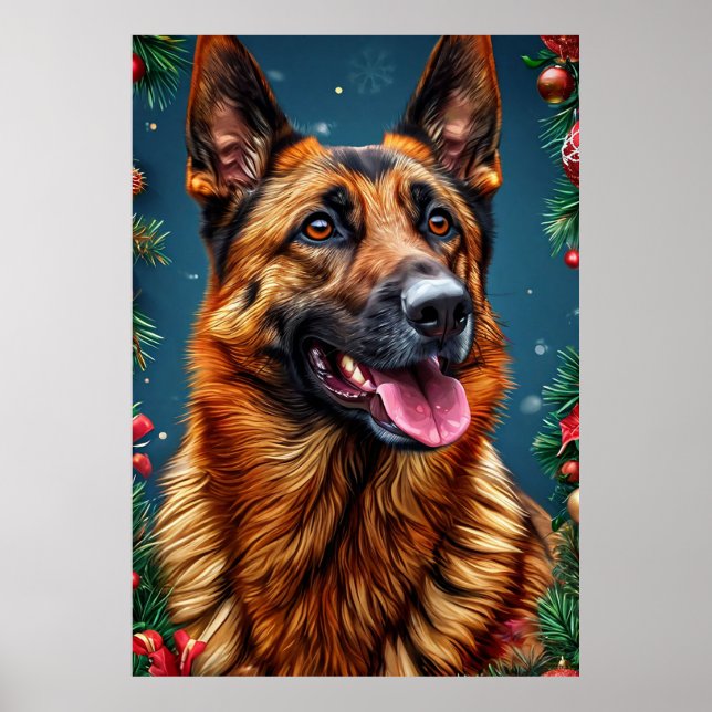 Hund mit Weihnachtsdekoration Poster (Vorne)