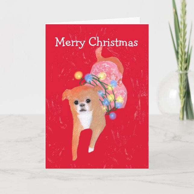 Hund mit Weihnachtslichtkarte Feiertagskarte (Vorderseite)