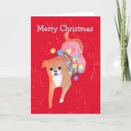 Hund mit Weihnachtslichtkarte Feiertagskarte
