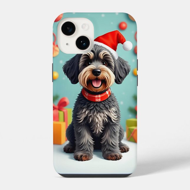 Hund mit Weihnachtsmannmütze iPhone 14 Hülle (Rückseite)