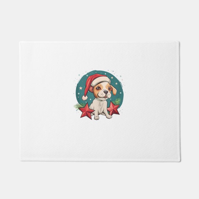 Hund mit Weihnachtsstars für die Feierliche Jahres Fußmatte (Vorderseite)