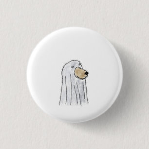 Hund mit weißem Gespensterkostüm Button