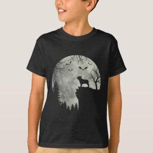 Hund Mond Heulen im Halloween-Wald Hund Franzose T-Shirt