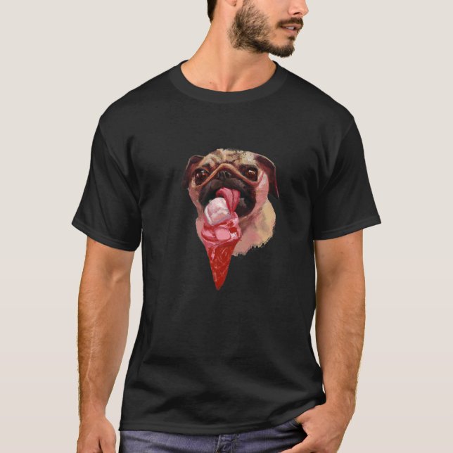 Hund Mops Eiscreme essen Süß 2 T-Shirt (Vorderseite)
