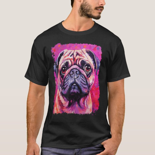 Hund Mops Rosa T-Shirt (Vorderseite)