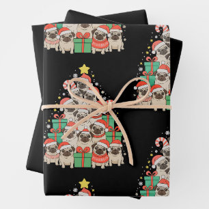 Hund Mops Weihnachtsbaum Xmas Papa Mama Familie Geschenkpapier Set