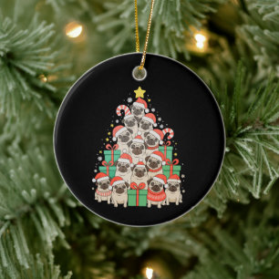 Hund Mops Weihnachtsbaum Xmas Vater Mutter Familie Keramik Ornament