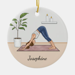 Hund nach unten Yoga-Frau und benutzerdefinierter  Keramik Ornament