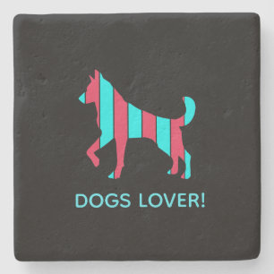 Hund - Niedlicher Haustier Pop Art, blau & rot Abs Steinuntersetzer