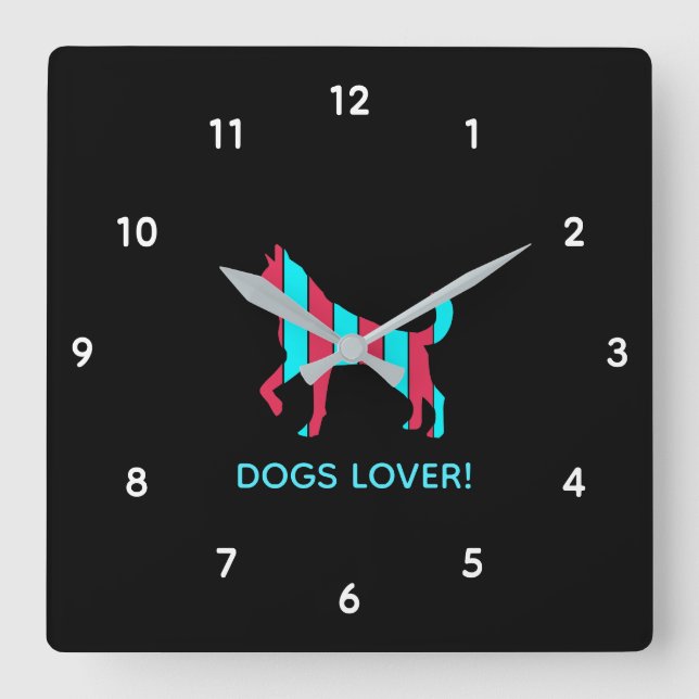 Hund - Niedlicher Heimtiere Pop Art, Blau & Rotes  Quadratische Wanduhr (Vorderseite)