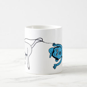 Hund nimmt den Mann zum Spaziergang! Kaffeetasse