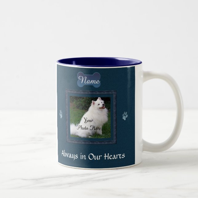 Hund oder Cat Blue Memorial Keepake Zweifarbige Tasse (Rechts)