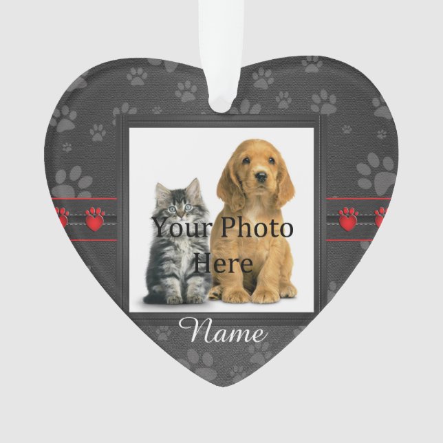 Hund oder Katze Custom Gray Paw Prints Memorial Ornament (Vorderseite)