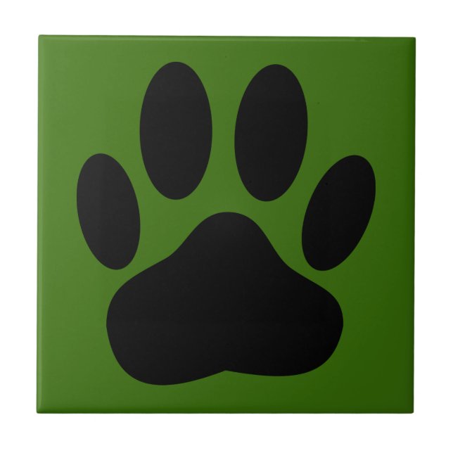 Hund Pawprint Grüner Hintergrund Fliese (Vorderseite)