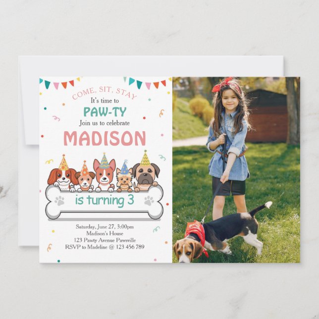 Hund Pawty Welppy Foto Geburtstag Einladung (Vorderseite)