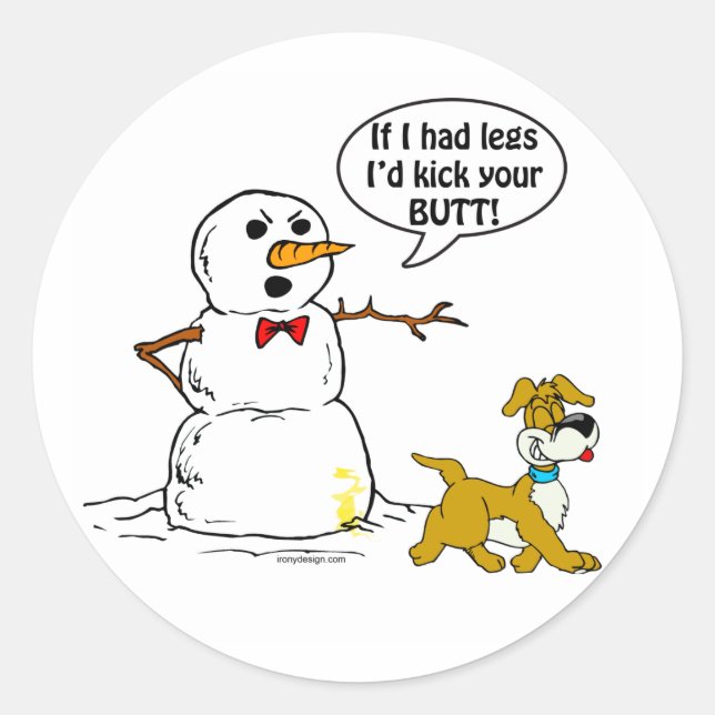 Hund Pech auf Snowman Joke Runder Aufkleber (Vorderseite)