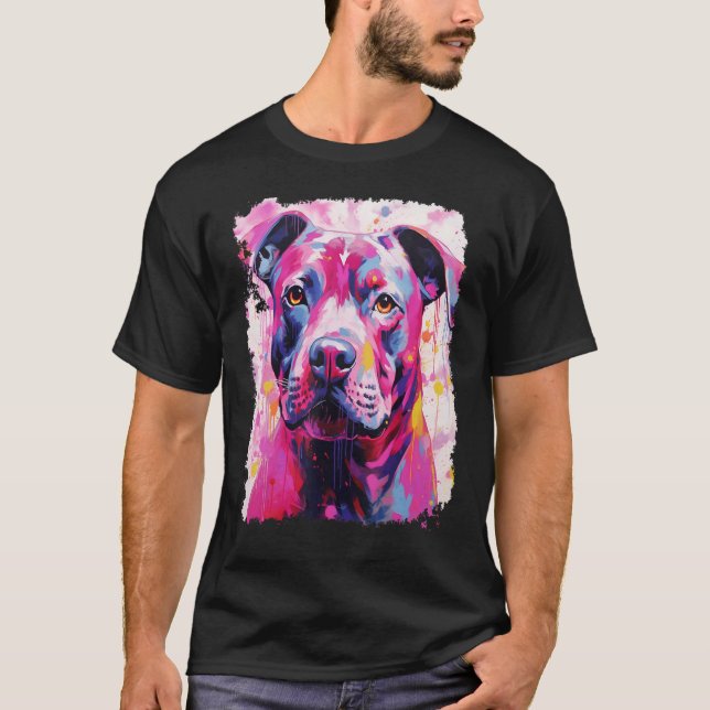 Hund Pitbull Rosa T-Shirt (Vorderseite)