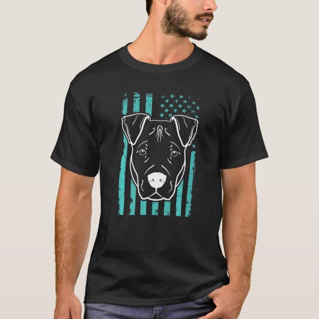 Hund Pitbull US-amerikanische Flagge 6 T-Shirt (Vorderseite)