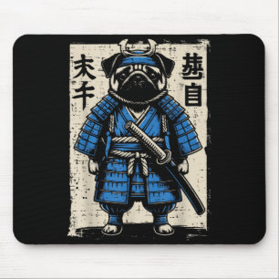 Hund Pug Samurai Lustige Japanische Krieger Kunst Mousepad