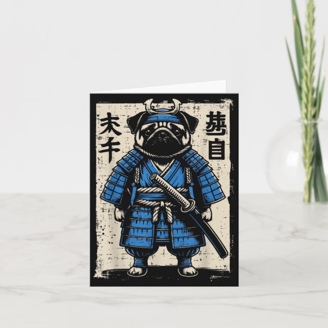 Hund Pug Samurai Lustiger Japanischer Krieger Kuns Karte (Vorderseite)