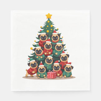 Hund Pugs Weihnachtsbaum Süß Xmas (2) Serviette
