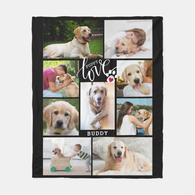 Hund PUPPY LIEBE Herzstück Pfosten FotoCollage dru Fleecedecke (Vorderseite)