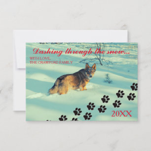 Hund rast durch den Schnee - 3x5 Weihnachtskarte Einladung