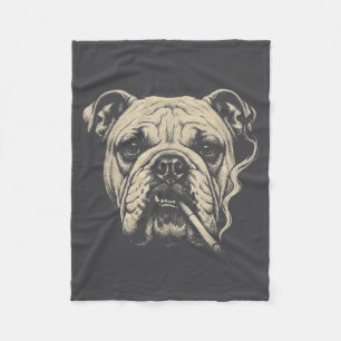 Hund raucht Zigarette English Bulldog Illustration Fleecedecke