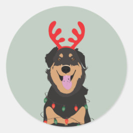 Hund Reindeer Happy Pawlidays Runder Aufkleber
