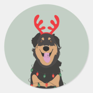 Hund Reindeer Happy Pawlidays Runder Aufkleber