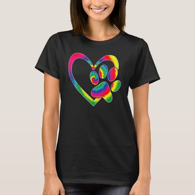 Hund-Rescue-Katze Paw Herz Print Gefärbte Krawatte T-Shirt (Vorderseite)
