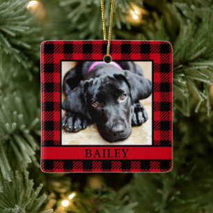 Hund Roter Buffalo-Karo Foto Keramikornament