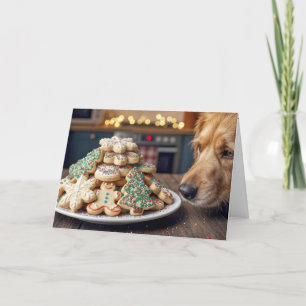 Hund schnuppert an Weihnachts-Zuckerkeksen Karte