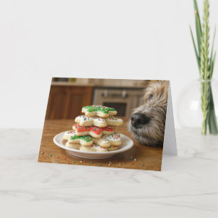Hund schnuppert an Weihnachts-Zuckerkeksen Karte
