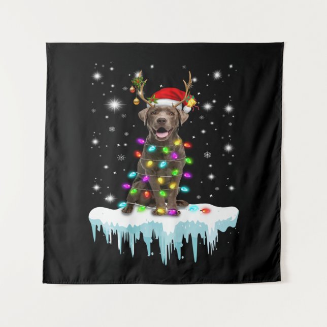 Hund| Schokolade Labrador Weihnachtslicht Wandteppich (Vorderseite)