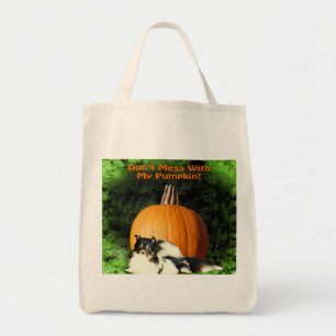 Hund schützt große Pumpkin lustige Halloween Tragetasche