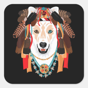 Hund  Siberischer Husky Wolf Hund Shaman Quadratischer Aufkleber