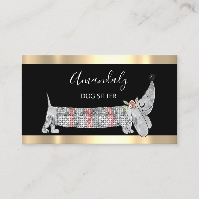 Hund Sitter Mode Boutique Basset Silber Grau Visitenkarte (Vorderseite)