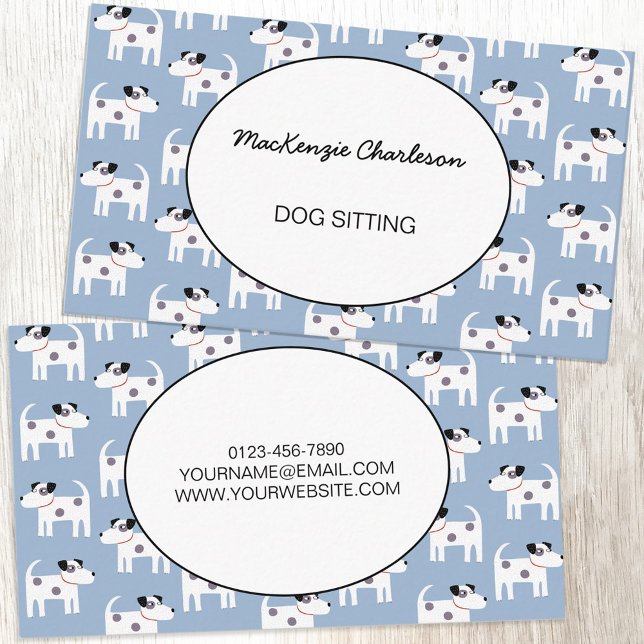 Hund Sitting Jack Russell Terrier Blue Visitenkarte (Fun Parson Jack Russell terrier dog sitting or pet services custom text business card)