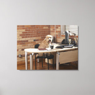 Hund sitzend am Schreibtisch Leinwanddruck