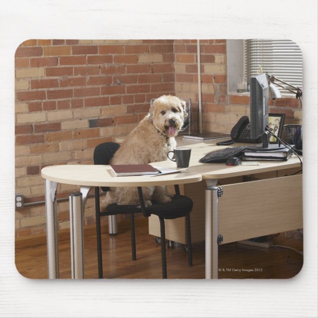 Hund sitzend am Schreibtisch Mousepad (Vorne)