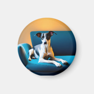 Hund sitzt auf einem Stuhl Magnet